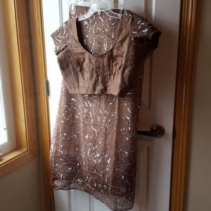 Designer Bronze crepe sequined sari with blouse